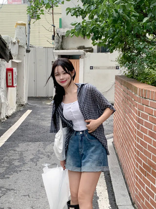 [UNISEX] Checkered Oversized Short-Sleeve Shirt (3 colors)