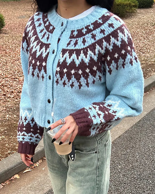 Fair Isle Cropped Knit Cardigan