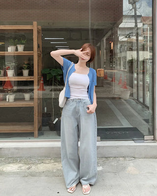 Real wide-leg denim pants