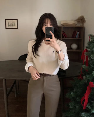 Warm fleece-lined semi-bootcut slacks