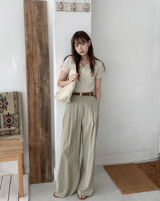 Linen ribbed button knit