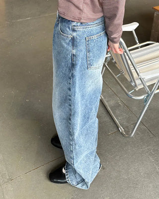 Two-button denim wide-leg pants