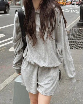 Soft towel hooded parka & training pants set