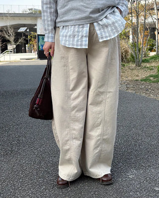 Curved center seam cotton pants