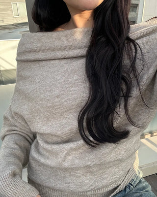 Slash Off-Shoulder High-Gauge Long Knit