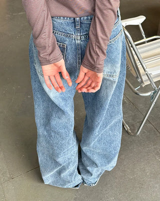 Two-button denim wide-leg pants