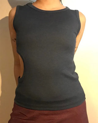 Waist Oval Slit Ribbed Tank Top
