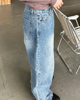 Two-button denim wide-leg pants