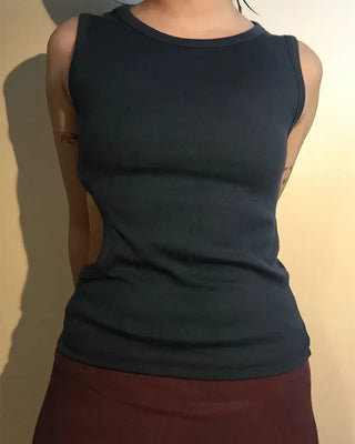 Waist Oval Slit Ribbed Tank Top