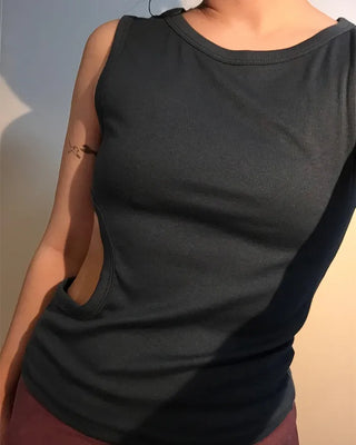 Waist Oval Slit Ribbed Tank Top