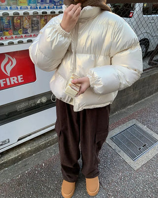 Glossy short-length down jacket