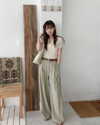 Linen ribbed button knit