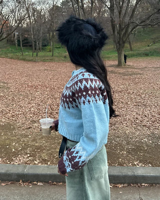 Fair Isle Cropped Knit Cardigan