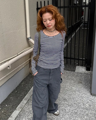 Jewel neck striped T-shirt