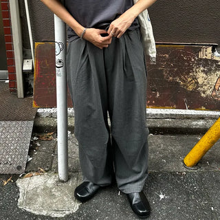 Pleated wide balloon waist elastic pants