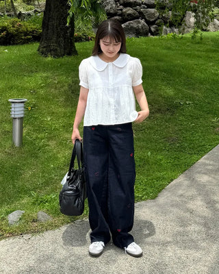 Round collar short-sleeved blouse