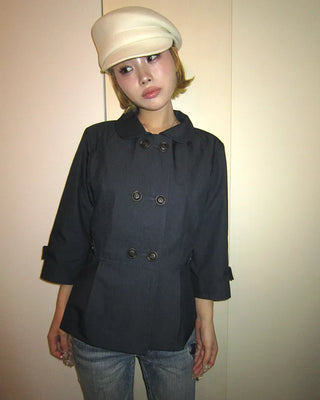 Round collar cropped sleeve double jacket