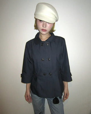 Round collar cropped sleeve double jacket