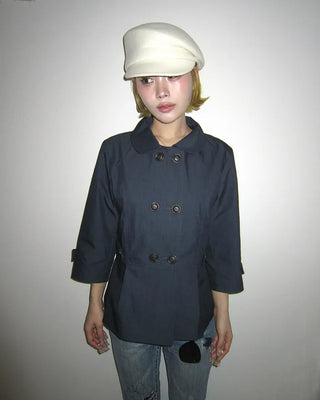Round collar cropped sleeve double jacket
