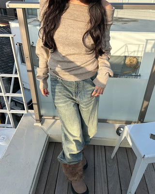 Slash Off-Shoulder High-Gauge Long Knit