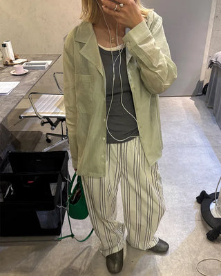 Elastic waist triple stripe cotton pants