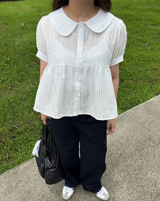 Round collar short-sleeved blouse