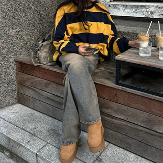 Bordered two-tone long-sleeve T-shirt