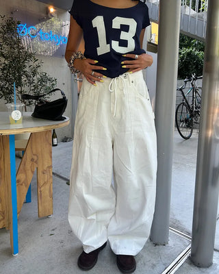 Cotton balloon pants with drawstring waist