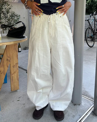 Cotton balloon pants with drawstring waist