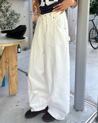 Cotton balloon pants with drawstring waist