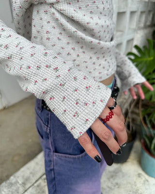 Waffle Mini Flower Slim Long Sleeve Cut and Sew