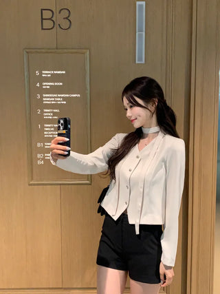 Tie jacket & blouse set