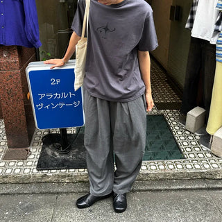 Pleated wide balloon waist elastic pants