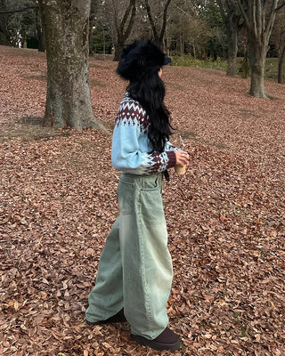 Fair Isle Cropped Knit Cardigan