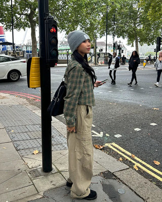 One-pocket semi-cropped tartan check shirt