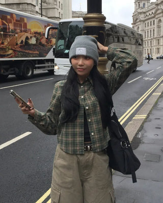 One-pocket semi-cropped tartan check shirt