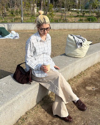 Curved center seam cotton pants