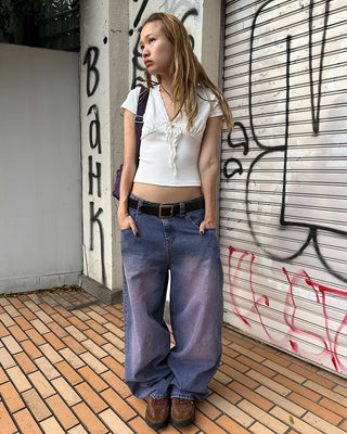 Lace V-neck strap gathered cap sleeve