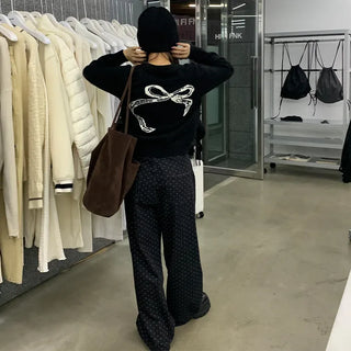 Polka Dot Denim Wide Pants