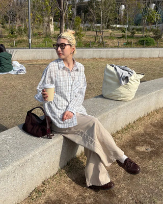 Round Hem Seersucker Check Shirt