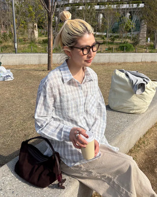 Round Hem Seersucker Check Shirt