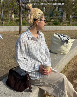 Round Hem Seersucker Check Shirt