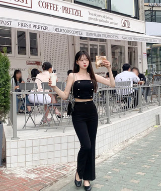 Slit long bootcut pants