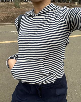 Slim Border Hooded Long Sleeve T-Shirt