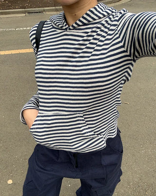 Slim Border Hooded Long Sleeve T-Shirt