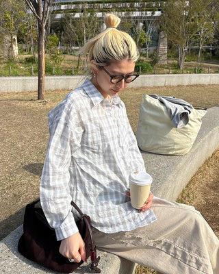 Round Hem Seersucker Check Shirt