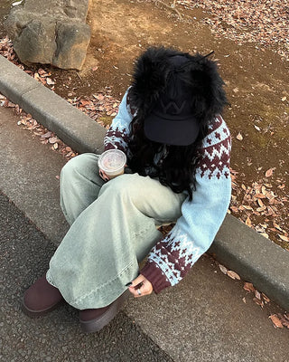 Fair Isle Cropped Knit Cardigan