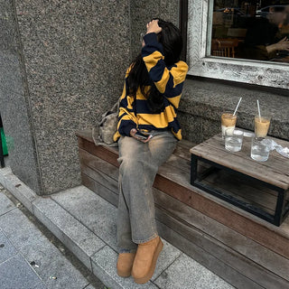 Bordered two-tone long-sleeve T-shirt
