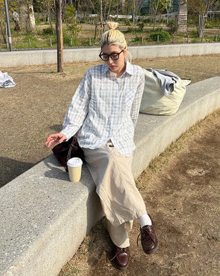Round Hem Seersucker Check Shirt