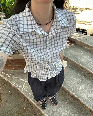 Slim-fit check short-sleeved shirt